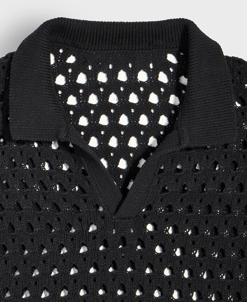 Mode of One Men's Johnny-Collar Open-Stitch Short-Sleeve Sweater, Exclusively at Macy's