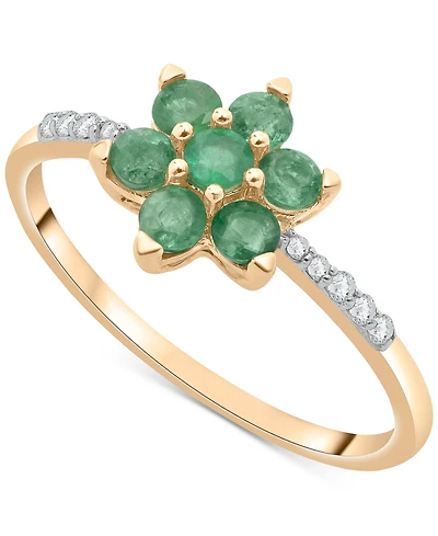 Emerald (1/2 ct. t.w.) & Diamond (1/20 ct. t.w.) Flower Ring in 14K Gold over Sterling Silver