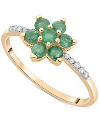 Emerald (1/2 ct. t.w.) & Diamond (1/20 ct. t.w.) Flower Ring in 14K Gold over Sterling Silver