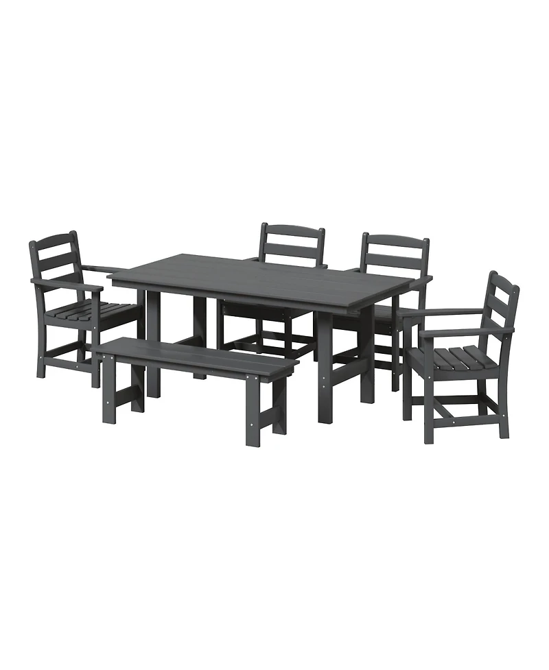 6-Piece Outdoor Hdpe Patio Dining Table Set with Bench