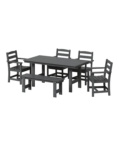 6-Piece Outdoor Hdpe Patio Dining Table Set with Bench