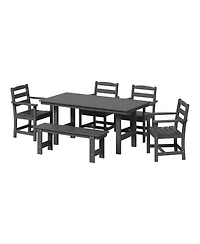 6-Piece Outdoor Hdpe Patio Dining Table Set with Bench
