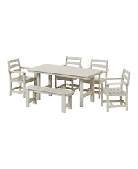 6-Piece Outdoor Hdpe Patio Dining Table Set with Bench