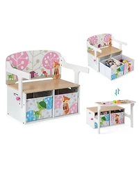 3 in 1 Kids Convertible Activity Bench with 2 Removable Fabric Bins