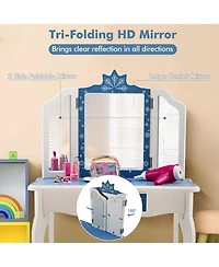 Princess Vanity Table and Chair Set with Tri-Folding Mirror and Snowflake Print