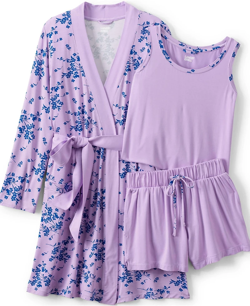 Lands' End Women's Cooling 3 Piece Pajama Set - Robe Tank and Shorts