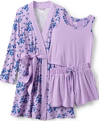 Lands' End Women's Cooling 3 Piece Pajama Set - Robe Tank and Shorts