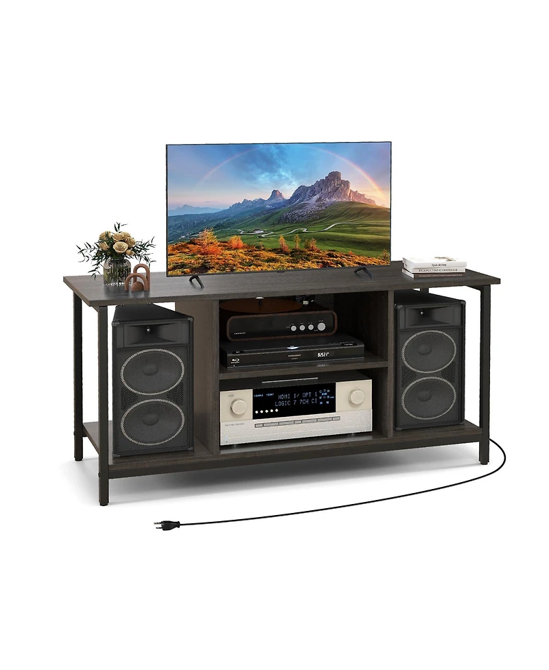 3-Tier Tv Stand with Power Outlet Usb and Adjustable Shelf