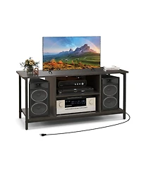 3-Tier Tv Stand with Power Outlet Usb and Adjustable Shelf