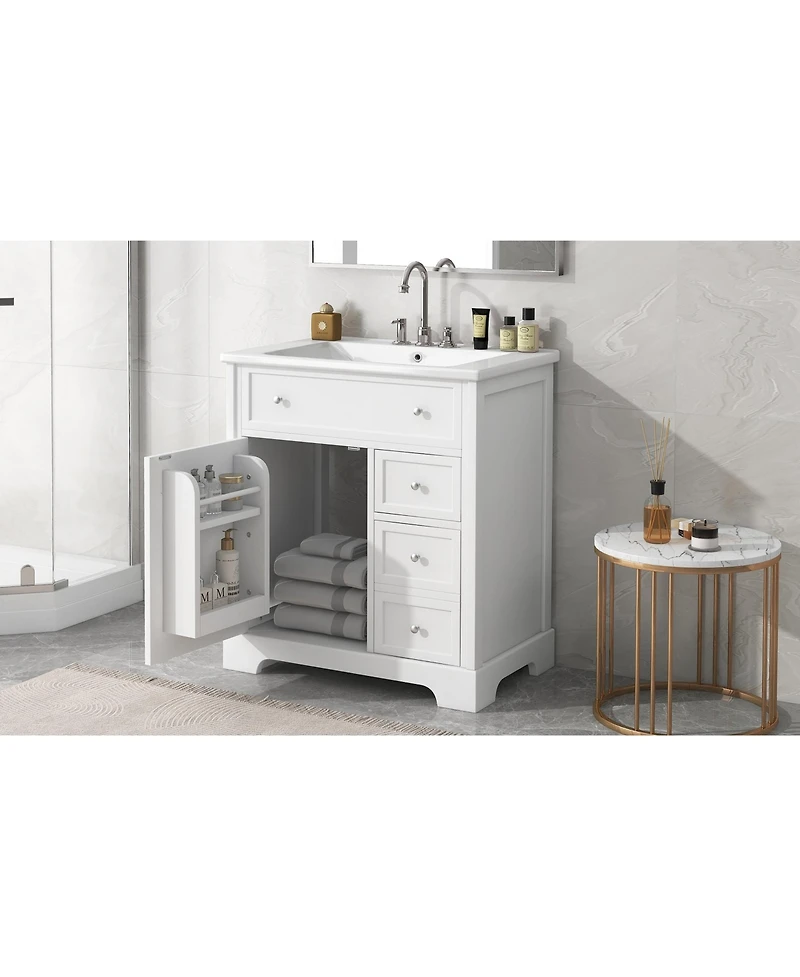 Streamdale 30" White Bathroom Vanity Cabinet with Sink Top and Storage