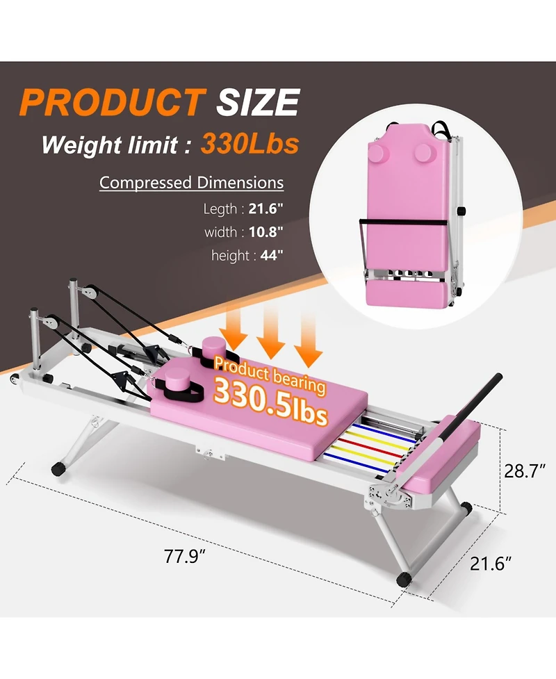 Streamdale Pilates core bed, foldable home high quality, yoga studio with the same commercial fitness equipment, pink