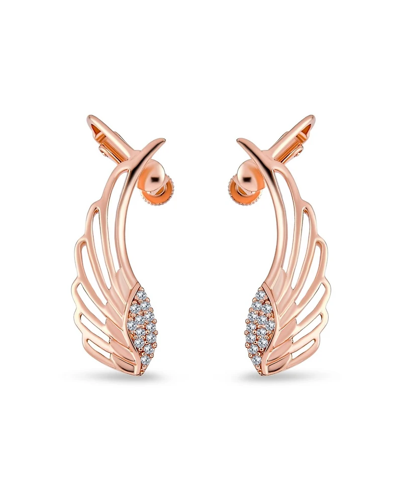 Bling Jewelry Trendy Angel Wing Feather Ear Cuff Cartilage Earrings Rose Gold Silver Plated