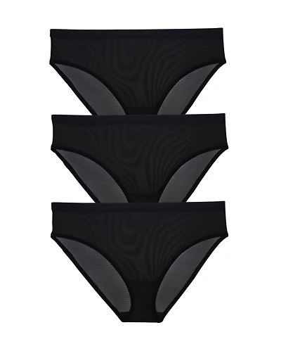 Curvy Couture Women's Sheer Mesh High Cut Brief 3 Pack