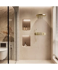 16-inch Thermostatic Shower System 2-Function Wall Mounted All-Copper Set with Rainfall & Waterfall Modes 59" Hose Ergonomic Handheld, Brushe