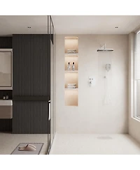 2-Function Shower System, Wall Mounted 10" Rain Shower Head, High-Pressure Luxury Shower Faucet Set with Temperature Display, Matte White