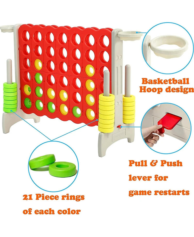 Sdadi Giant 64 Inch 4-In-a-Row Hoop Connect Strategy Game and Basketball Indoor/Outdoor Family Fun Board for Toddlers, Kids, Adults, Gray and Red