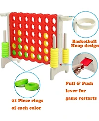 Sdadi Giant 64 Inch 4-In-a-Row Hoop Connect Strategy Game and Basketball Indoor/Outdoor Family Fun Board for Toddlers, Kids, Adults, Gray and Red