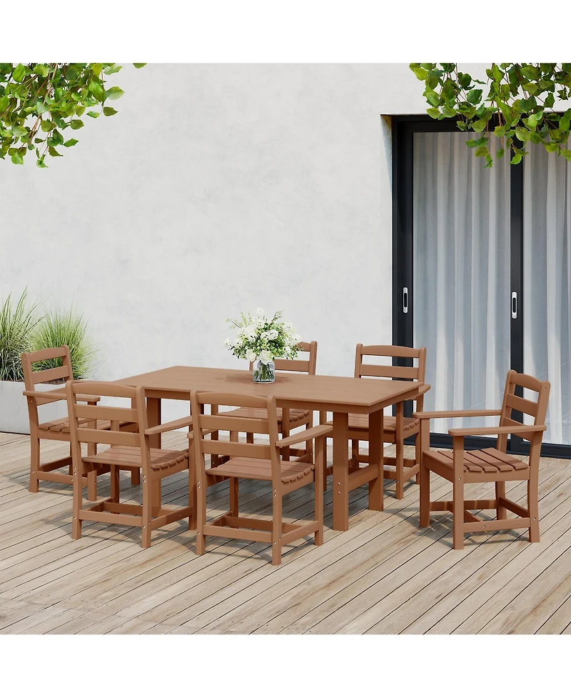 7-Piece Hdpe Outdoor Rectangular Patio Dining Table Set