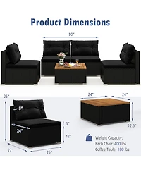 Gymax 5 Piece Outdoor Furniture Set w/ Seat & Back Cushions Acacia Wood Tabletop