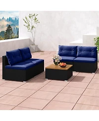 Gymax 5 Piece Outdoor Furniture Set w/ Seat & Back Cushions Acacia Wood Tabletop