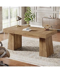 Tribesigns 55 Inches Executive Desk, Mid-Century Modern Home Office Desk with Double Trapezoid Base, Wood Computer Desk Business Workstation Desk