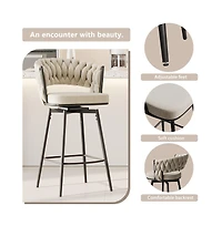 Set of 2 Counter Height Swivel Stools, 26.3 Inch Modern Upholstered Chairs with 360° Rotation and Metal Frame -The Pop Home