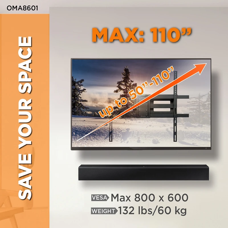 ProMounts Large Articulating/Full Motion Tv Wall Mount for 50”-110” Screens and Holds up to 132lbs