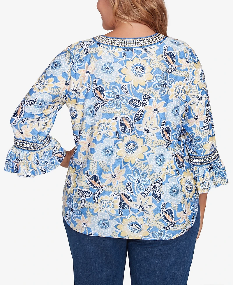 Ruby Rd. Plus Bohemian Floral Puff Print Crewneck Top