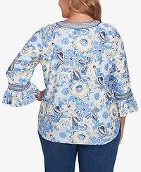 Ruby Rd. Plus Bohemian Floral Puff Print Crewneck Top