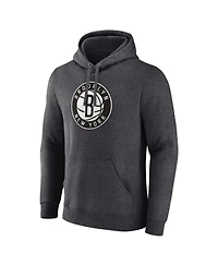 Men's Fanatics Heather Charcoal Brooklyn Nets Primary Logo Pullover Hoodie