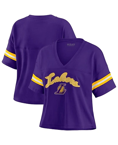 Wear by Erin Andrews Women's Purple Los Angeles Lakers Color Block Boxy V-Neck T-Shirt