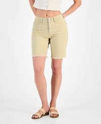 Dollhouse Juniors' High-Rise Frayed Bermuda Shorts