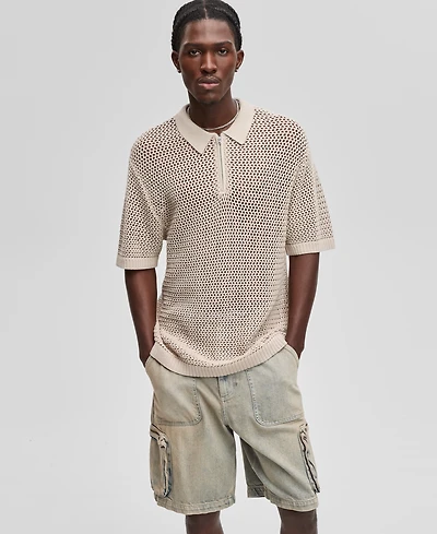 Mode of One Men's Polo-Collar Open-Stitch Short-Sleeve Sweater, Exclusively at Macy's