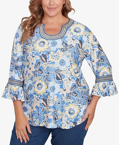 Ruby Rd. Plus Bohemian Floral Puff Print Crewneck Top