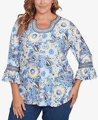 Ruby Rd. Plus Bohemian Floral Puff Print Crewneck Top