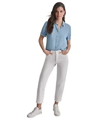Dkny Jeans Petite Rolled Short-Sleeve Button-Up Shirt