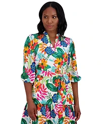 Jessica Howard Women's Floral Balloon-Sleeve Split-Neck Dress
