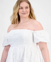 Seni & Cade Plus Off-The-Shoulder Jacquard Fit Flare Dress