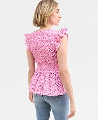 On 34th Women's Flutter-Sleeve Smocked Peplum Top, Exclusively at Macy's
