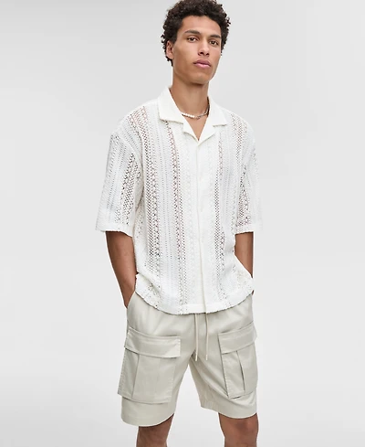 Mode of One Men's Relaxed-Fit Textured Crochet Button-Down Camp Shirt, Exclusively at Macy's