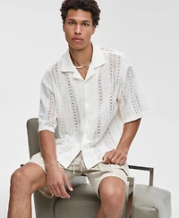 Mode of One Men's Relaxed-Fit Textured Crochet Button-Down Camp Shirt, Exclusively at Macy's