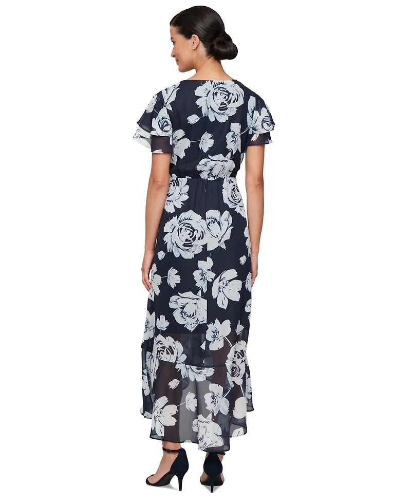 Sl Fashions Women's Flutter-Sleeve High-Low Dress