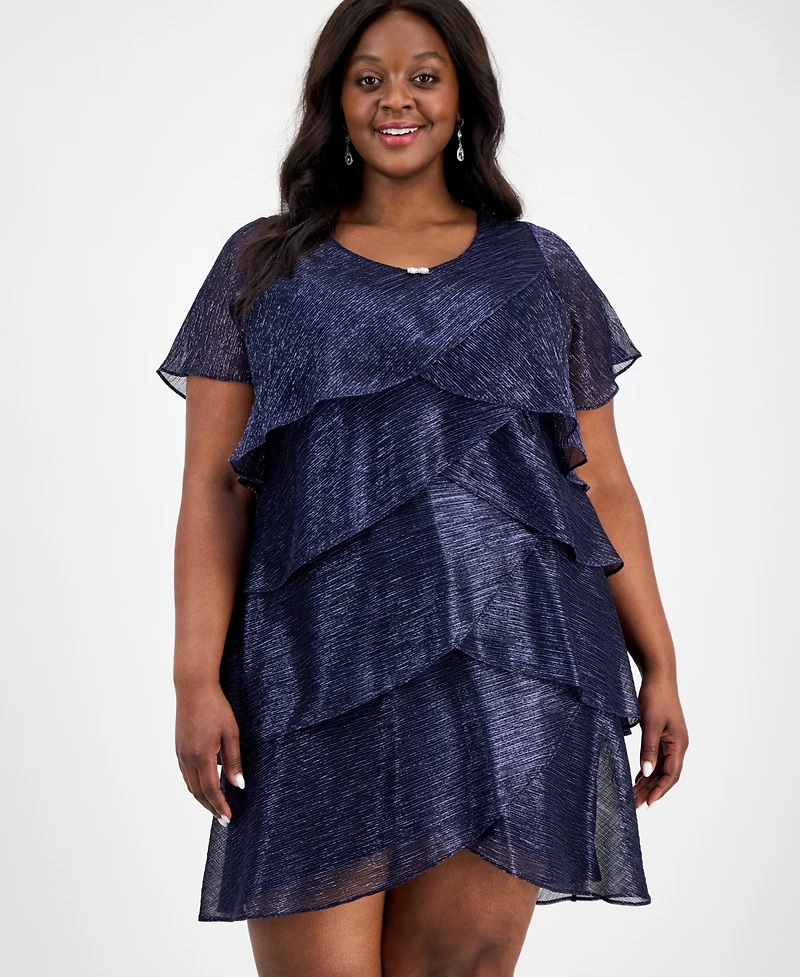 Sl Fashions Plus Tiered Metallic Dress