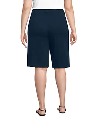 Lands' End Plus Sport Knit High Rise Pleated 12" Bermuda Shorts