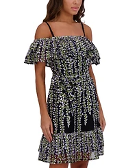 kensie Women's Embroidered Off-The-Shoulder Dress