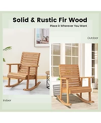 2 Pcs Patio Wooden Rocking Chair High Back Fir Wood Armchair Natural Garden Yard