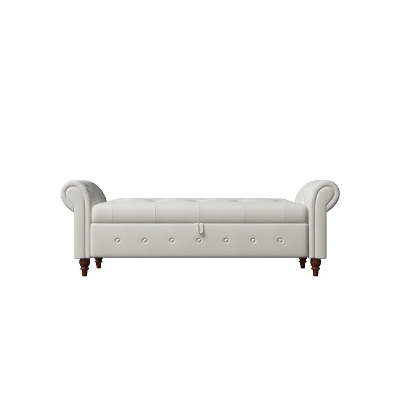 63 Inch Upholstered Storage Bench with Rolled Arms, Tufted Ottoman Large Hidden Compartment-The Pop Home