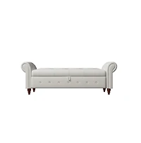 63 Inch Upholstered Storage Bench with Rolled Arms, Tufted Ottoman Large Hidden Compartment-The Pop Home