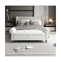 63 Inch Upholstered Storage Bench with Rolled Arms, Tufted Ottoman Large Hidden Compartment-The Pop Home