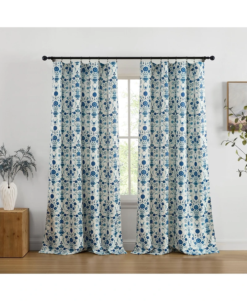 Hlc.me Clara Floral Damask Patterned Window Back Tab Rod Pocket Curtains Bedroom